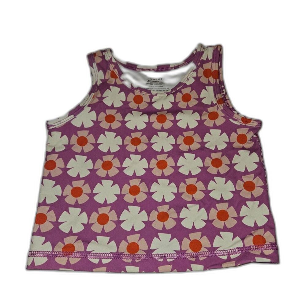 Hanna Andersson Girls Purple Printed Active Tank Top White Flowers, Size 5/110cm